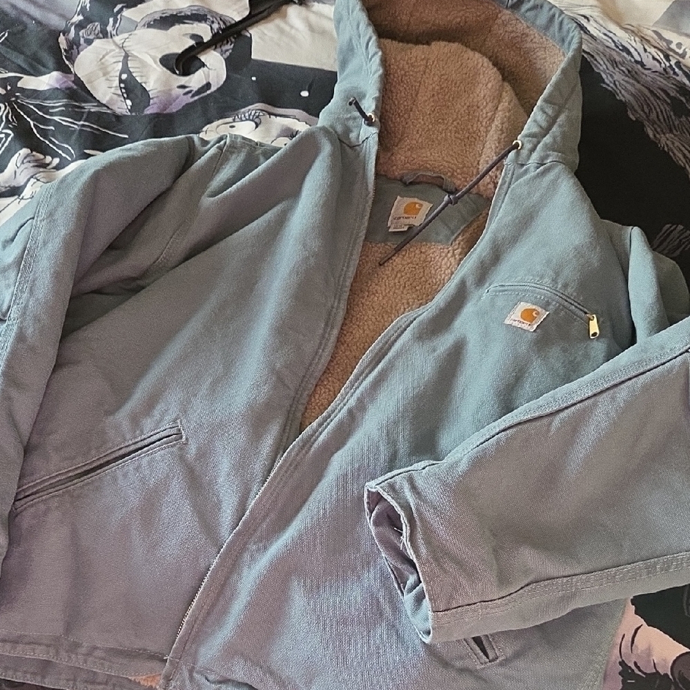Carhartt Teal Hooded Jacket with Tan Lining